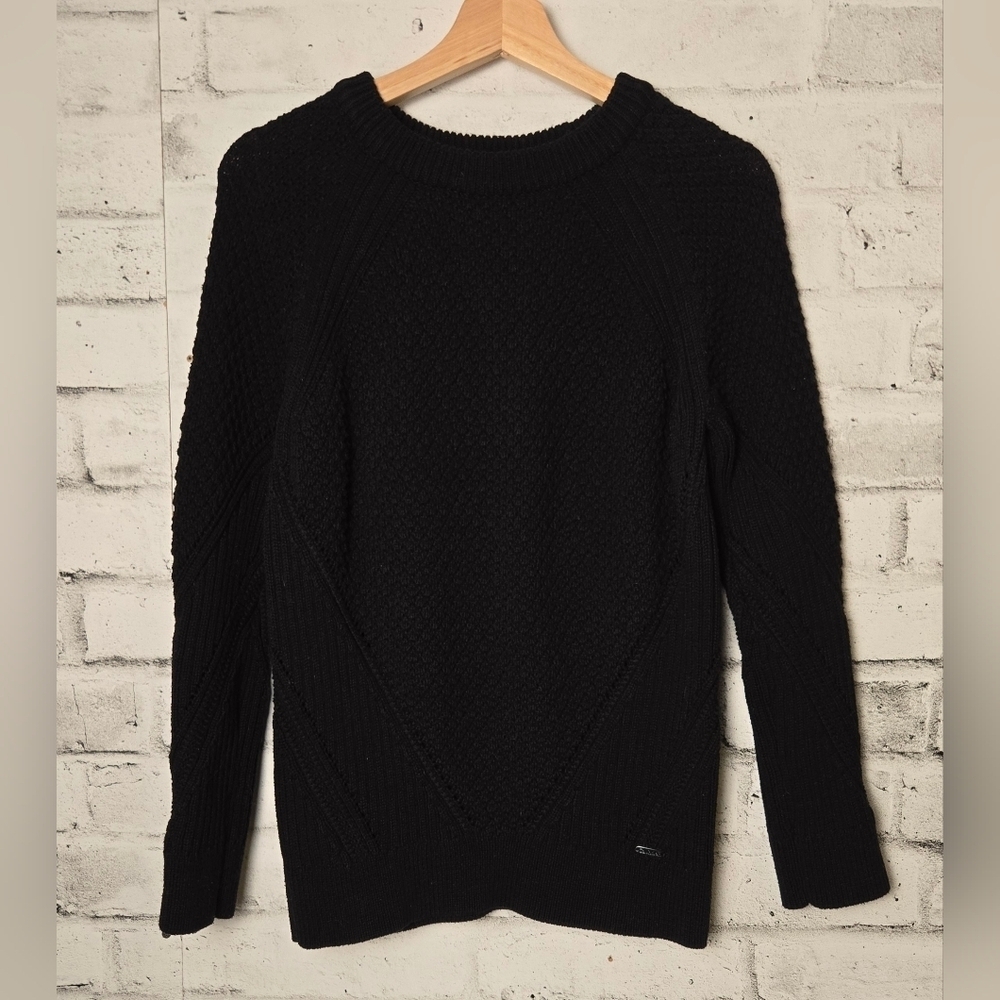 Calvin Klein Black Textured Knit Sweater Women’s M Crewneck Pullover